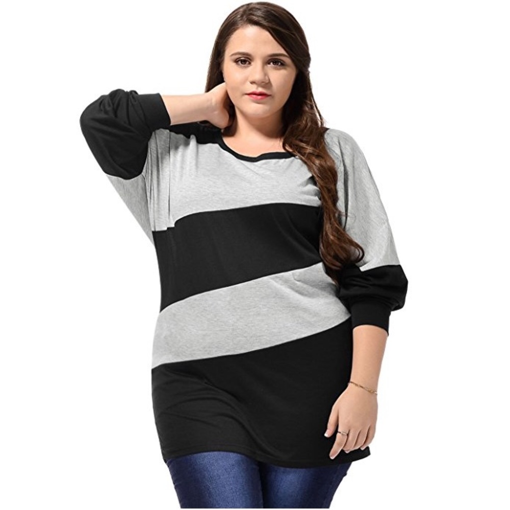 Diagonal Stripes Long Batwing Sleeves